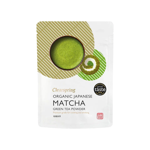 Clearspring Organic Japanese Matcha Green Tea Powder packaging on a white background