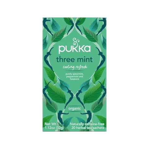 Pukka three mint tea packaging on a white background