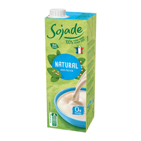 Sojade natural soy milk carton on a white background