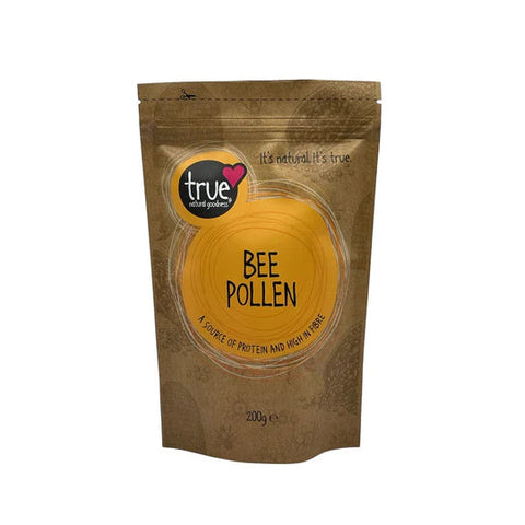 Bag of bee pollen with 'true' brand logo on a white background